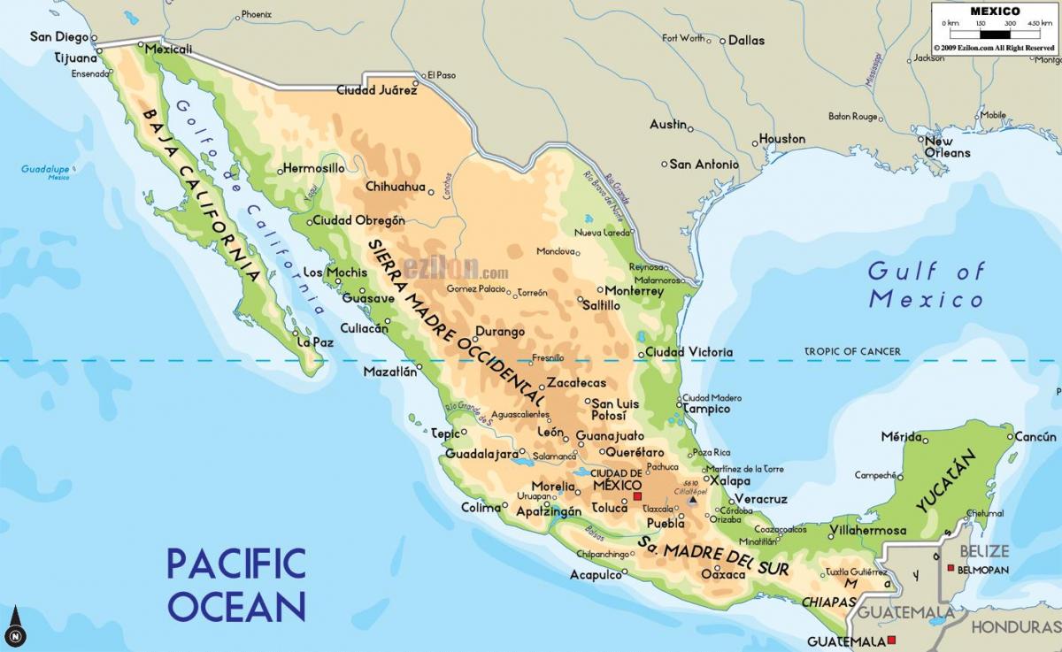 Мексик газрын зураг физик