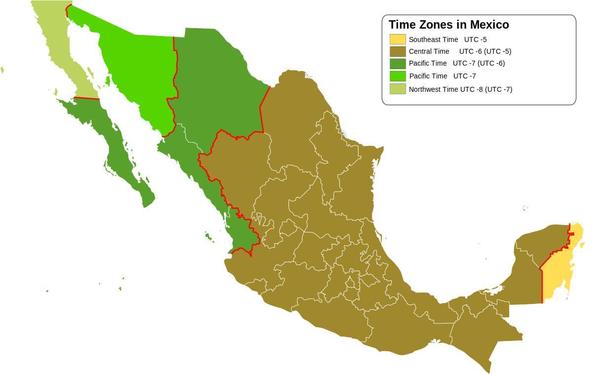 цагийн бүсийг газрын зураг Мексик